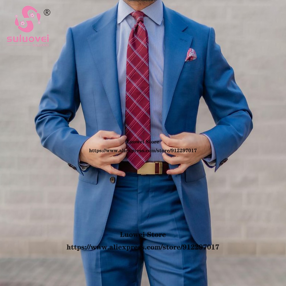 Fashion Business Suits For Men Slim Fit Prom 2 Piece Jacket Pants Set Male Blazer Formal Groom Wedding Party Notch Lapel Tuxedos