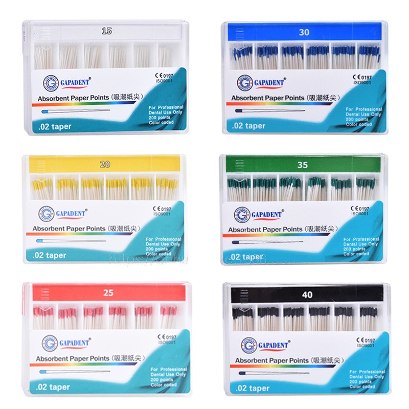 5 Packs Dental Absorbent Paper Points 15-40# 02 04 06 Taper Root Cancel Endodontics Cotton Fiber Tips Dental Matirial