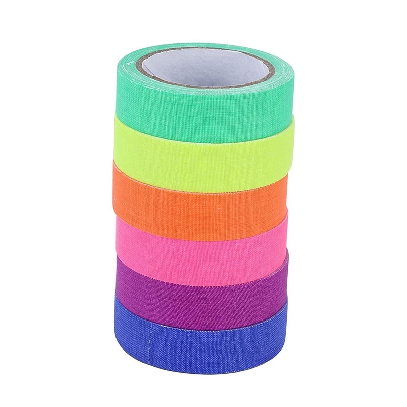 6PCS Fluorescent Cloth Tape Luminous Tape Glow In The Dark Warning Tape Coloured Adhesive For Indoor And Outdoor