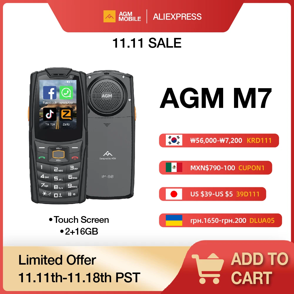 AGM M7 2+16G Volte Android Feature Phone Waterproof Touch Screen 2500mAh Cellphone with English Russian keyboard
