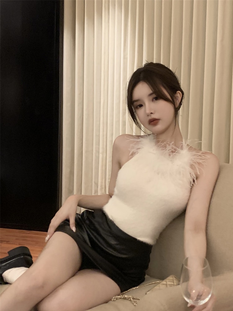 Sexy Halter Knitted Vest Autumn Winter Bottoming Sleeveless Sweater Top Women Party