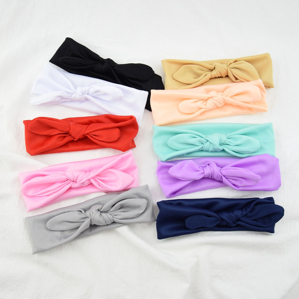 1PCS 25 Colors Solid Elastic Baby Girls Bowknot Headband Rabbit Ears Bows Newborn Toddler Stretchy Headwraps Birthday Gifts