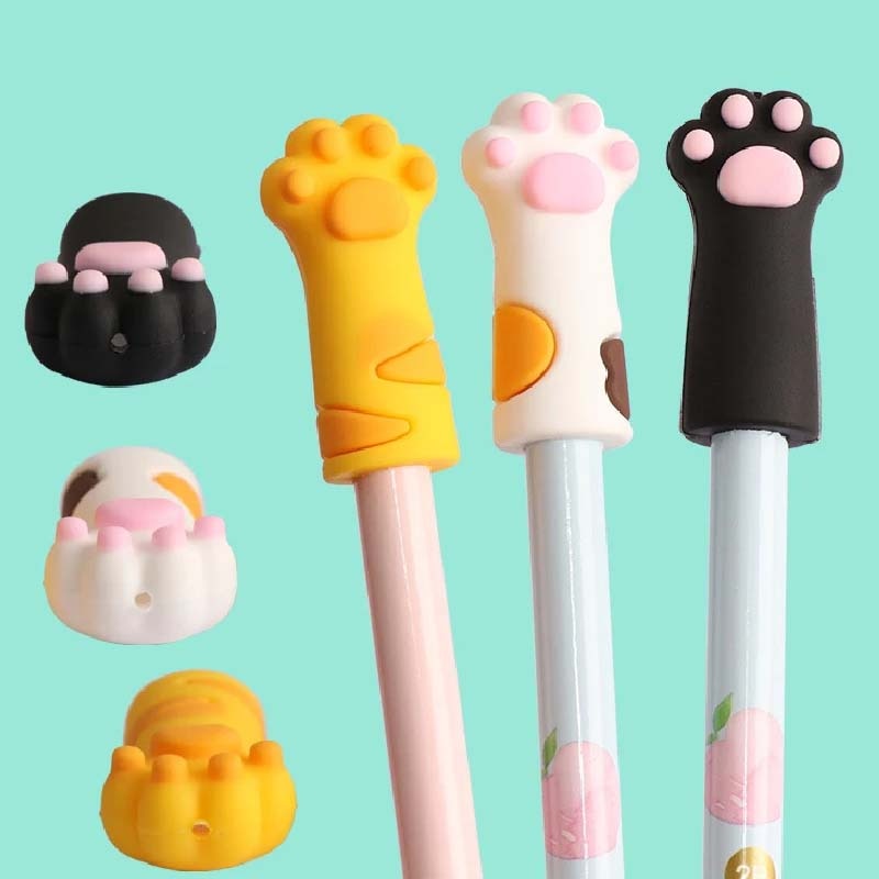 3pcs Cute Cat Paw Pencil Cap Set Silicone Touch Pen Cover for Multiple Shapes Pencil Tip Cover Stationery School Student