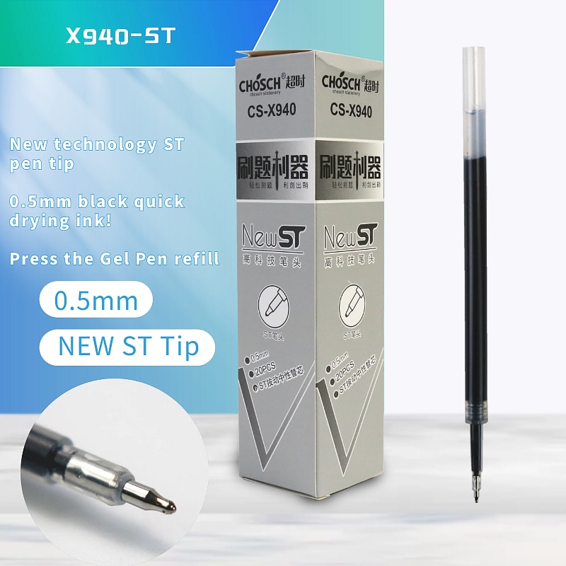 New process ST refill 0.5mm Black Press Gel Pen Refills High quality carbon refill ST Pen Tip