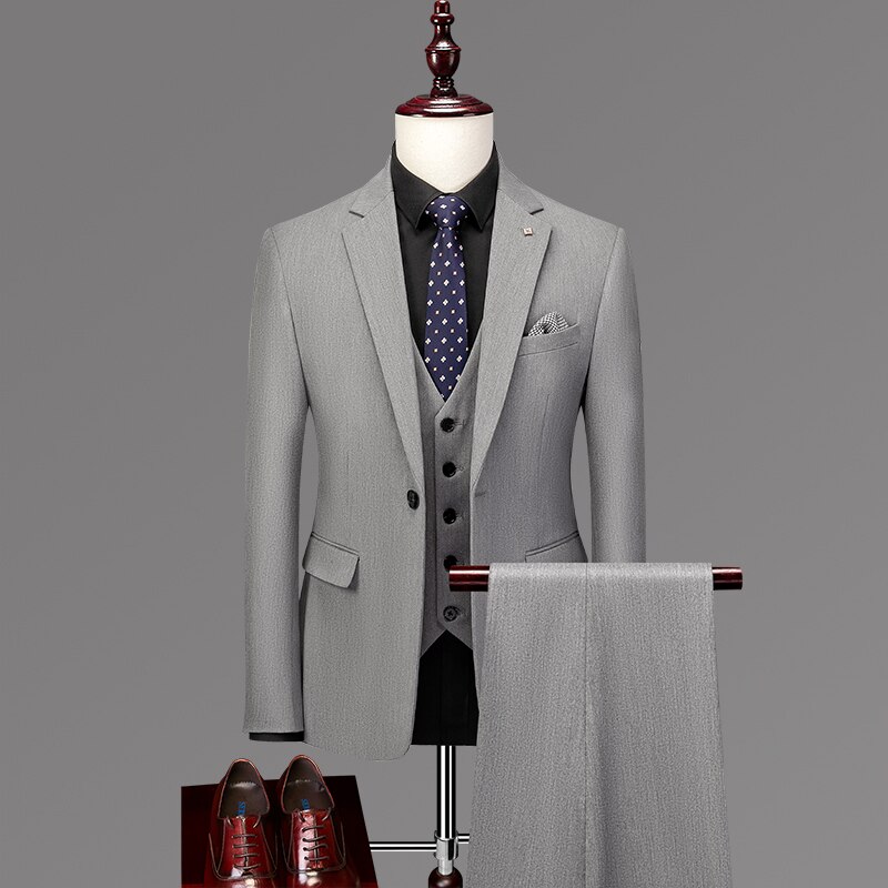 2023New (suit + vest + trousers) high-end business Korean version of the trend of Slim handsome British dress three-piece set