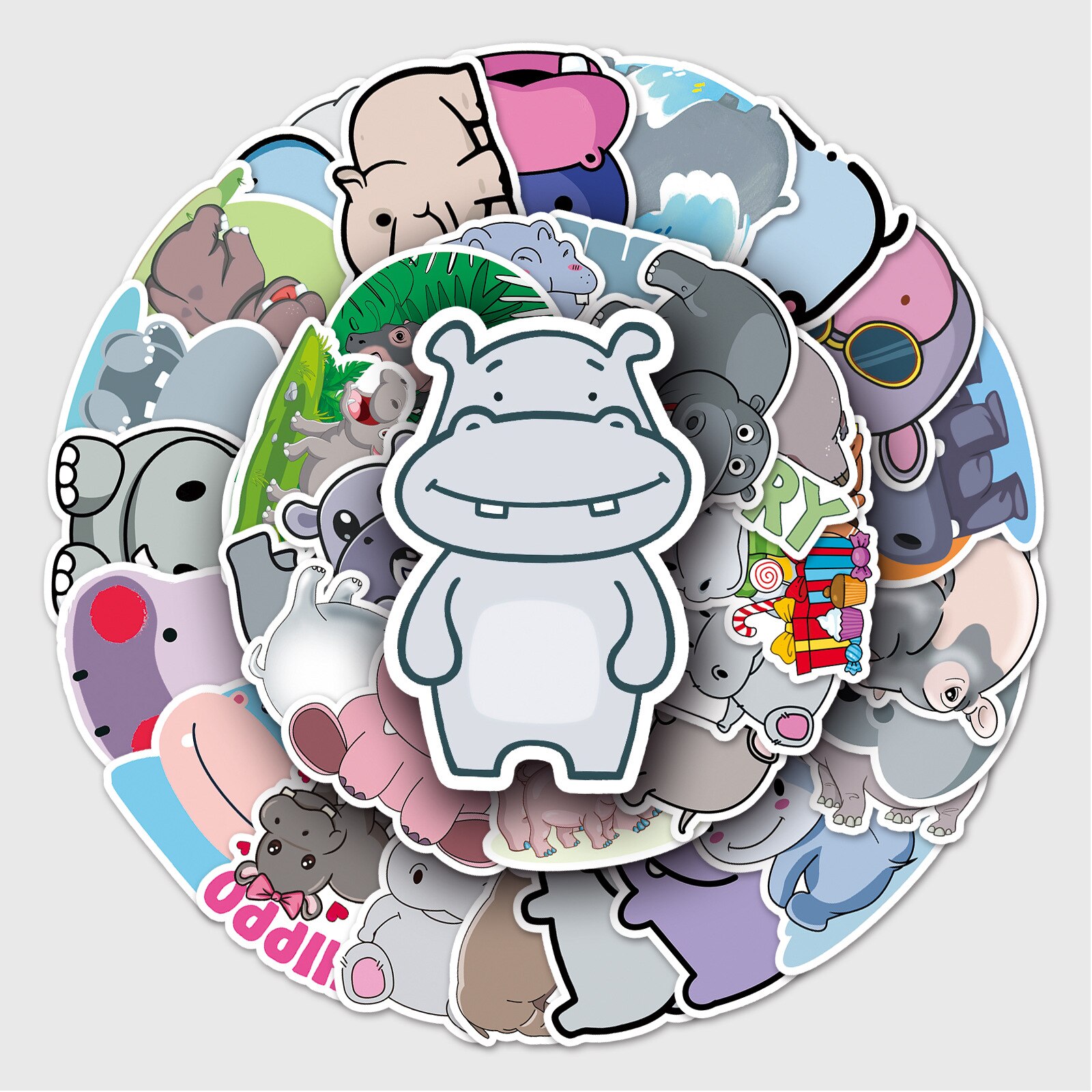 50Pcs Cute Cartoon Hippopotamus Hippo Stickers Animal Decals DIY Phone Laptop Water Cup Luggage Scrapbook Classic Kids Toy B2
