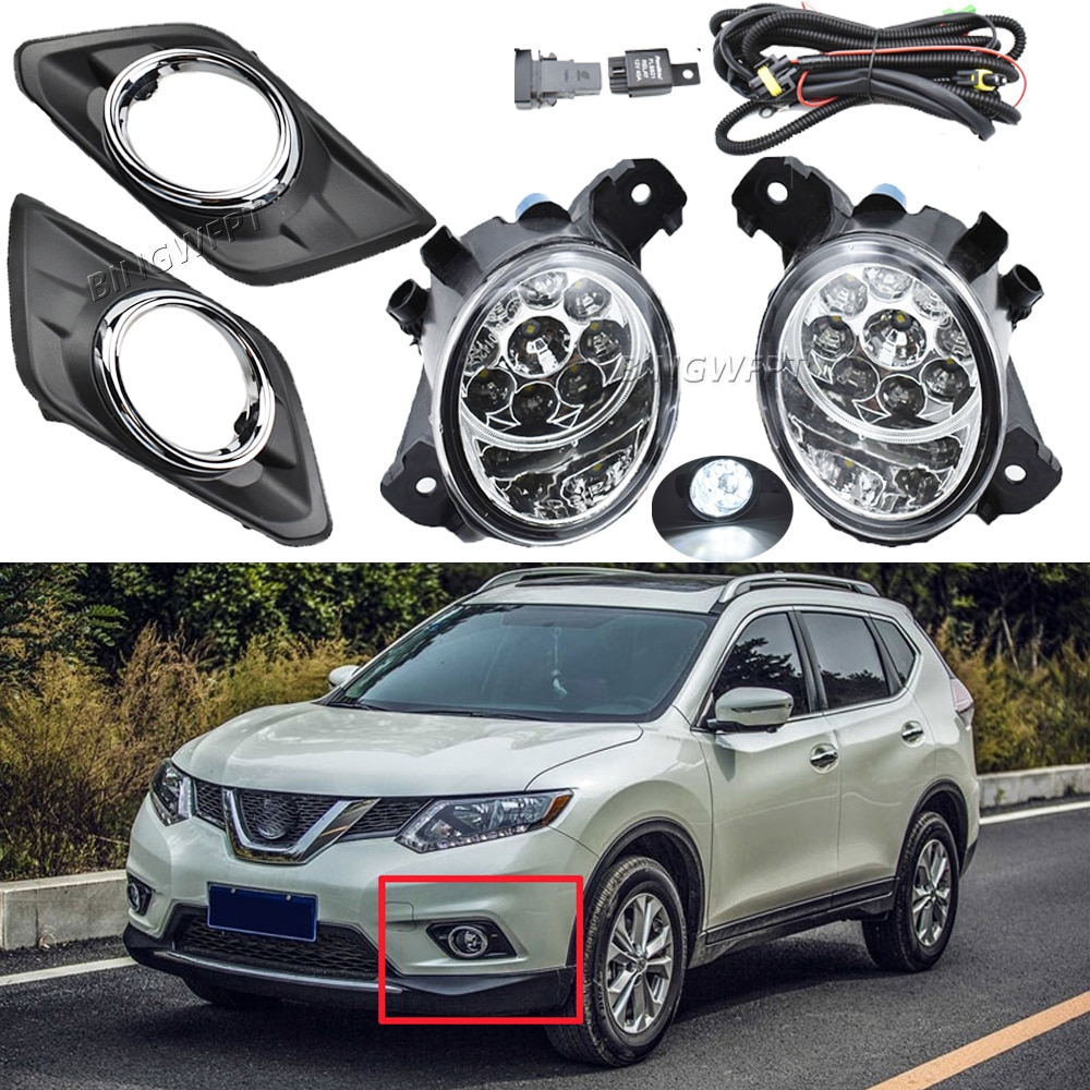 Fog Lights For Nissan X-trail T32 X Trail Rogue 2014-2016 Headlight LED Fog Light Switch Harness Cover Grill Fog Lamp Assembly