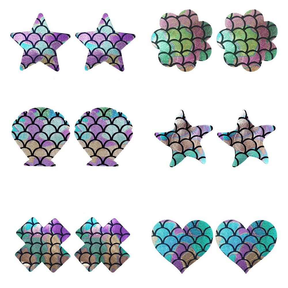 1 Pair Sexy Beauty Breast Stickers Disposable OY Laser Mermaid Pattern Breast Stickers Anti-bump Breast Stickers 2023 New