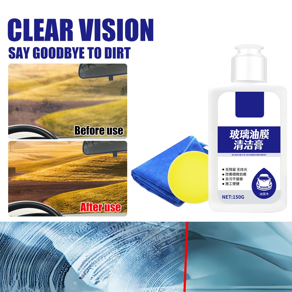 150g Car Oil Flim Remover Paste Glass Cleaner Auto Windshield Cleaning Agent Up To 30 Day Mild Formula Glass Oil Film Clean Tool