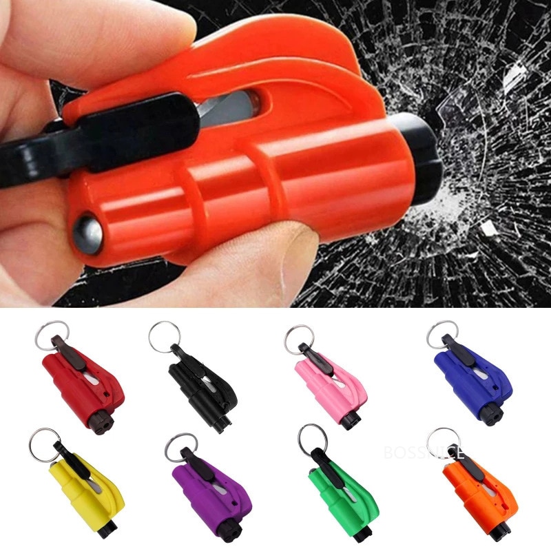 Car Safety Hammer Spring Escape Hammer Window Breaker Punch Safety Belt Cutter Key Chain Auto Emergency Rescue Kit