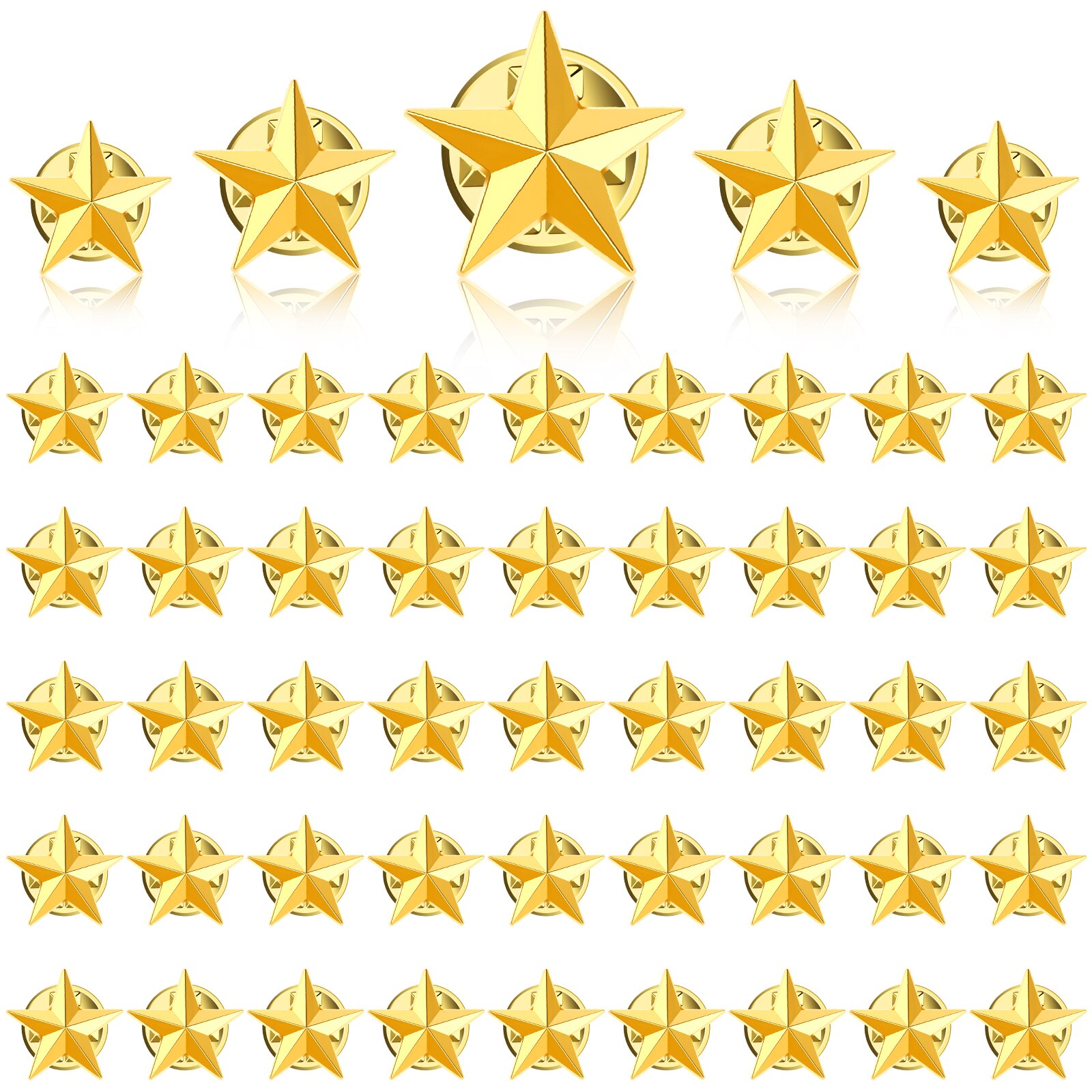 50 Pieces Star Badge Lapel Pin 4th of July Memorial Day Veterans Day Party Silve