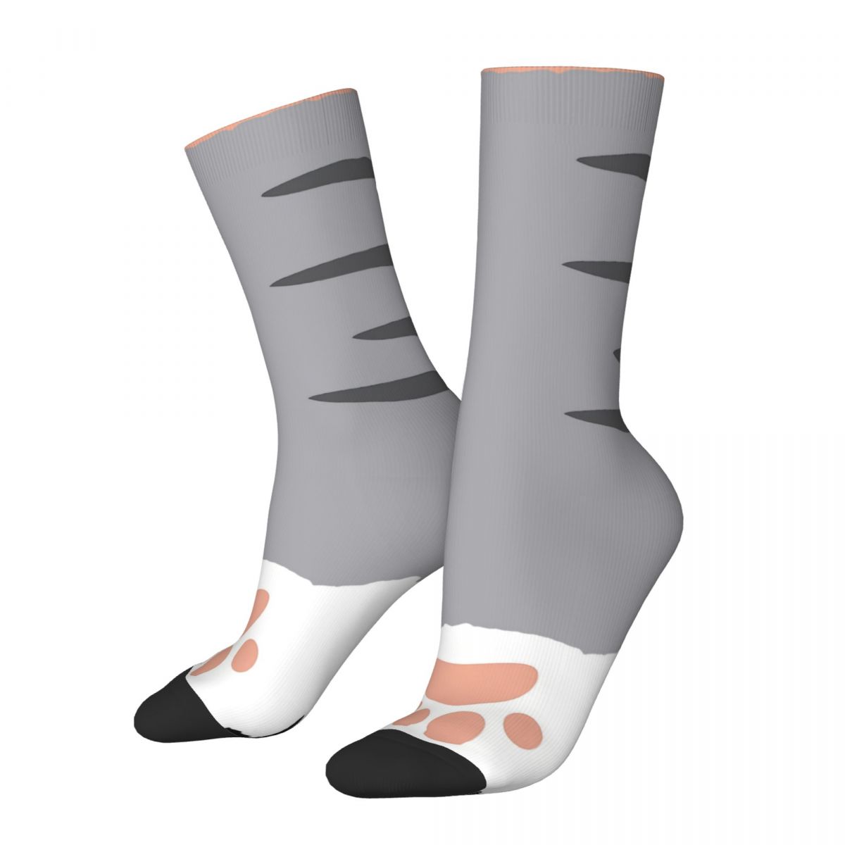Funny Crazy Sock for Men Cat Paw Grey Hip Hop Harajuku Seamless Pattern Printed Boys Crew Sock Novelty Gift