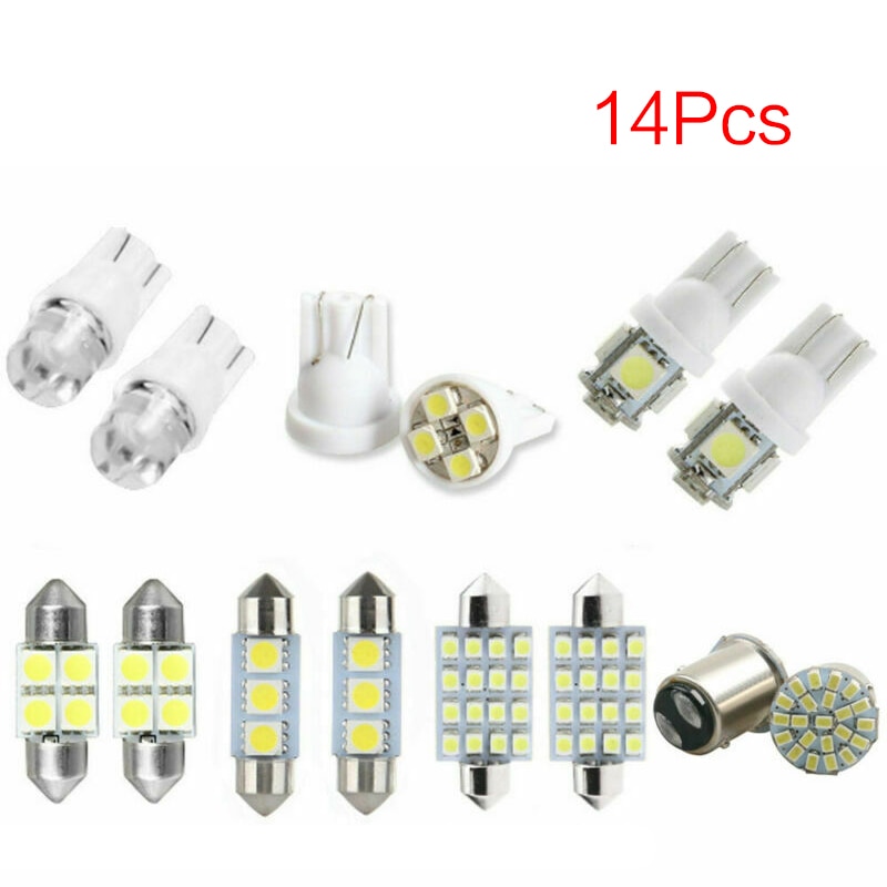 14PCS Universal Car LED Light Bulb LED T10 Bu Lb Kit Interior Dome Trunk License Plate Lamps Car Accessories