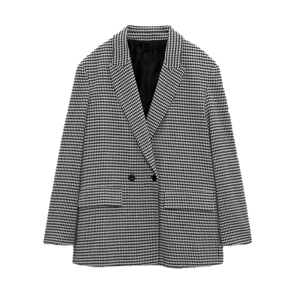 Zach AiIsa fall and winter new women's fashion lapel long-sleeved retro plaid loose casual double-breasted blazer
