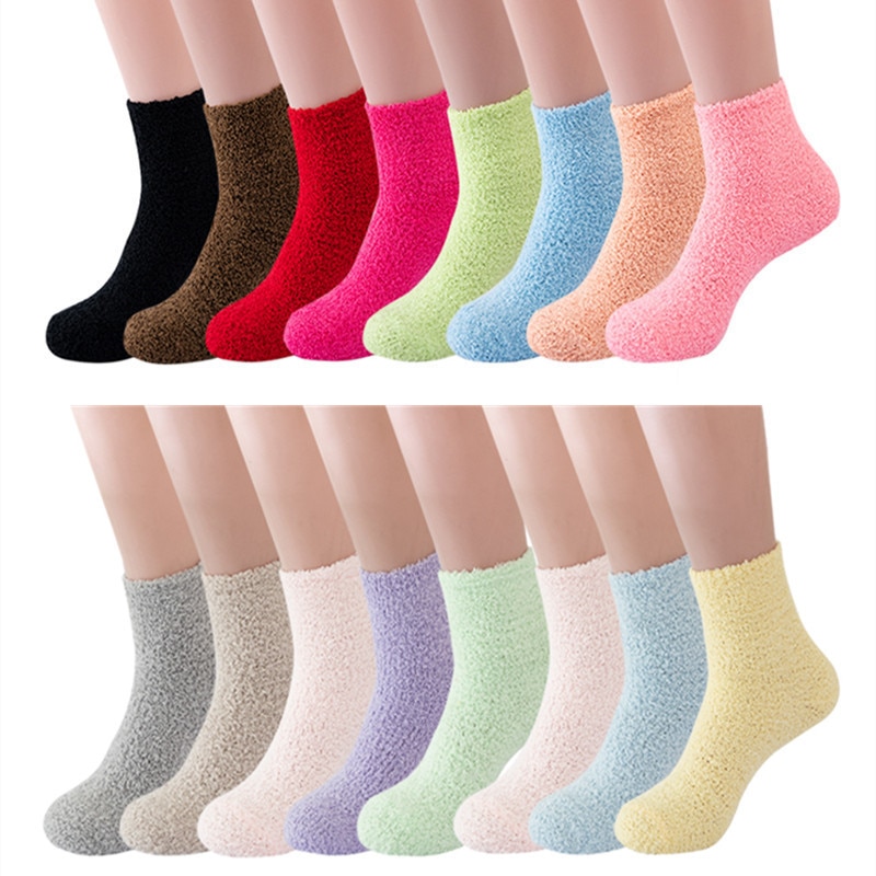 Harajuku Autumn Winter Women's Socks Thickened Thermal Coral Fleece Floor Socks Fuzzy Soft Candy Colorful Socks Kawaii Sock