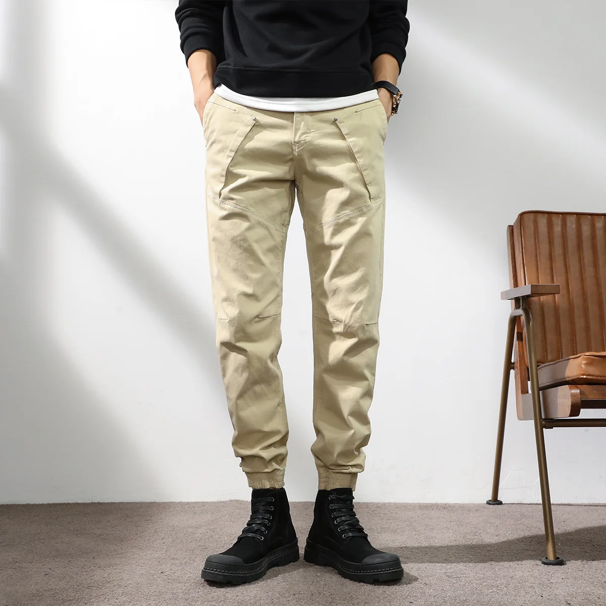 Trendy Tactical Pockets Cargo Pants Men Slim Fits Trousers Cotton Streetwear Joggers Clothing