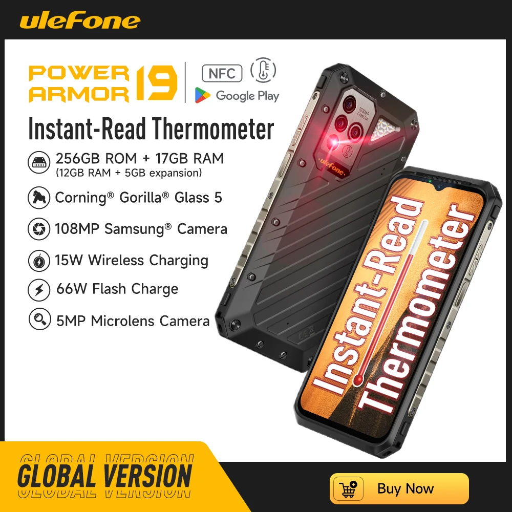 Ulefone Power Armor 19 Rugged Phone 17GB RAM 256GB ROM 108MP 4G smartphone 66W 9600mAh Android 12 moblie phone Global