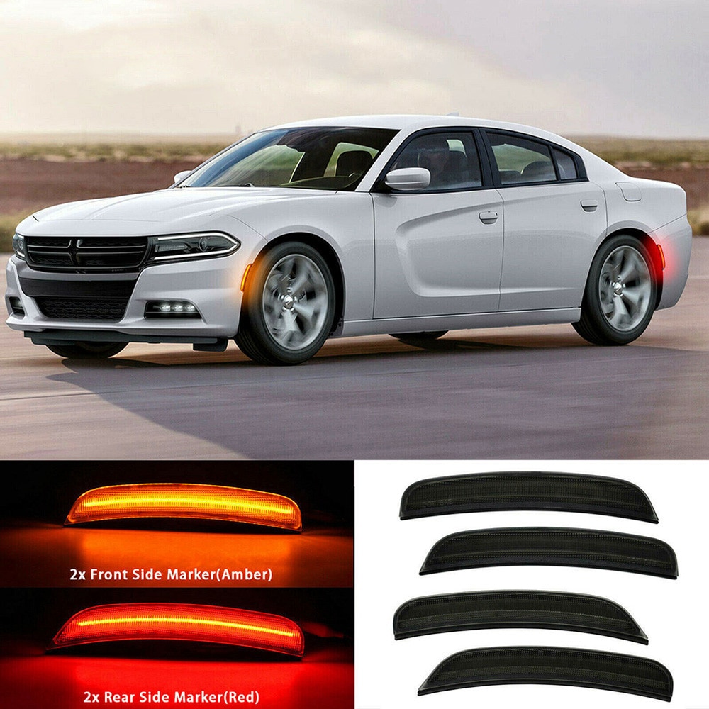 2 Pair Car Side Marker Lights Amber&Red 68214404AA,68214405AA For Dodge Charger 2015 2016 2017 2018 2019 2020 2021 2022