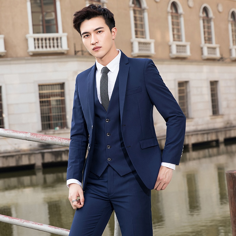 New boutique British (suit + waistcoat + trousers) fashion business trend casual formal wear large size men's suit three pi