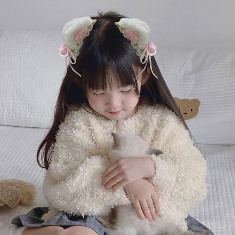 2Pcs/Set Baby Girls Plush Cat Ears Hairpins Cute Hair Clips Small Bell Hair Accessories