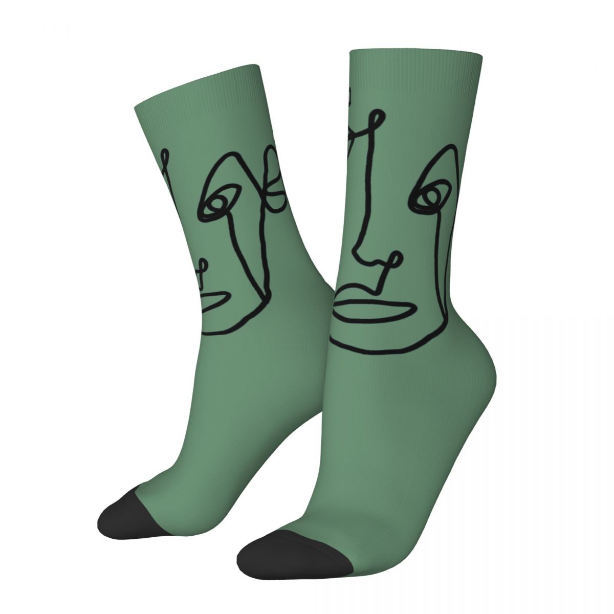 Happy Funny Men's Compression Socks FACE Retro Harajuku Line Art Painting Culture Fashion Creative Picasso Hip Hop Crew Soc