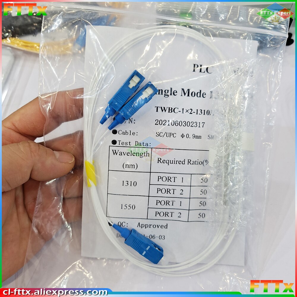High Quality 10Pieces/Lot 1X2 1X4 1X8 1X16 1X32 PLC SC/UPC SM 0.9mm G657A1 PVC 1m FTTH Fiber Optic Splitter