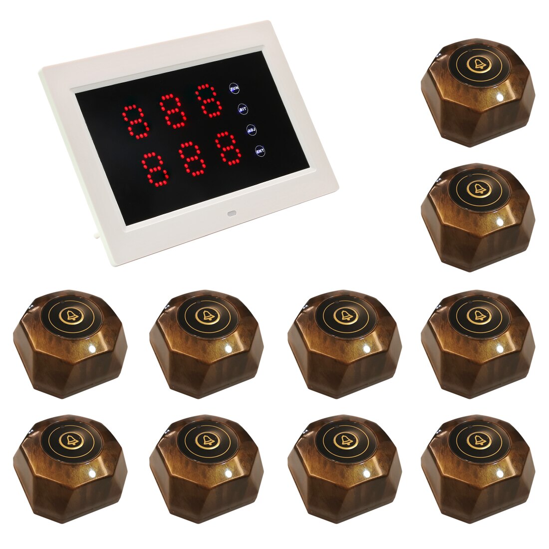 BYHUBYENG Wireless Call System Waiter Pagers Host Display+10Pcs Call Button Catering Equipment 433MHZ For Hotel Church Clinic