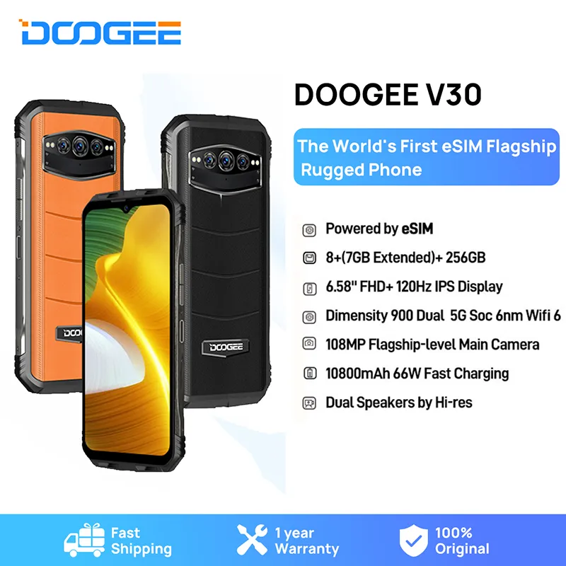 DOOGEE V30 eSIM Dual 5G Rugged Phone 6.58"FHD 120Hz Display Dimensity 900 6nm Dual Speakers 8+256GB 108MP Camera 10800mAh P