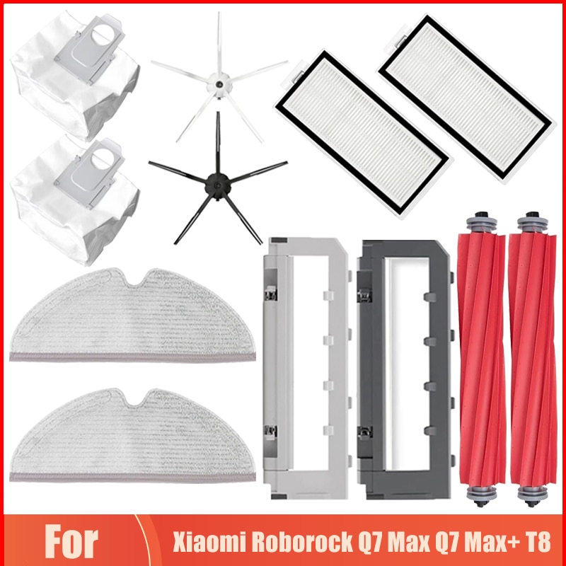 Accessories For Xiaomi Roborock Q7 Max Q7 Max+ T8 Vacuum Cleaner Side Brush Roller Brush Mop Cloth Dust Bags Hepa Filter Parts