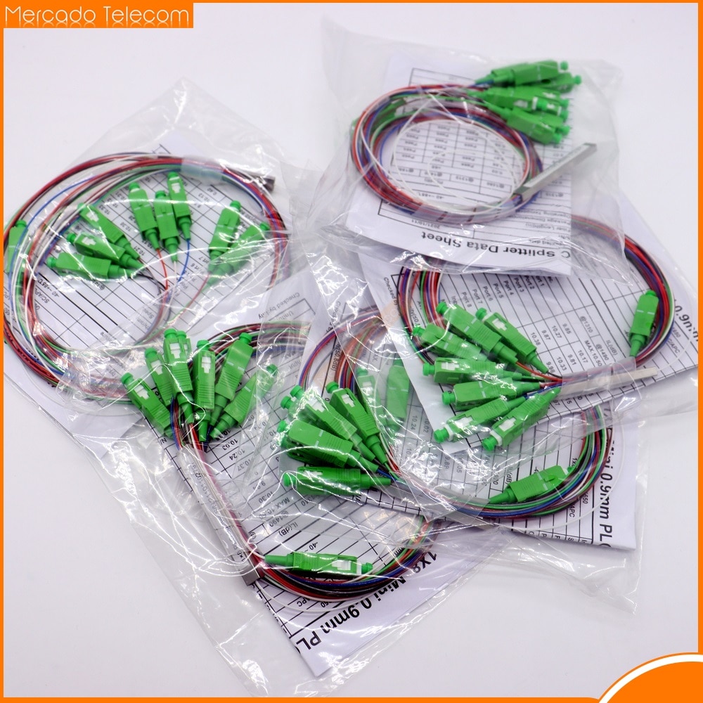 High Quality 10pcs/lot SC/APC 1X8 Fiber Splitter PLC SM Single-Mode 0.9mm G657A1 LSZH 1m FTTH Fiber Optic Splitter White/Color