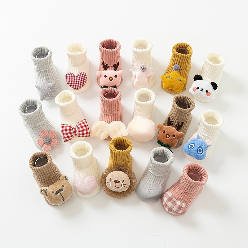 Baby Socks Non-slip Floor Socks Newborn Baby Socks In The Tube Cartoon 3D Doll Toddler Socks 0-24 Months Baby Girl Socks