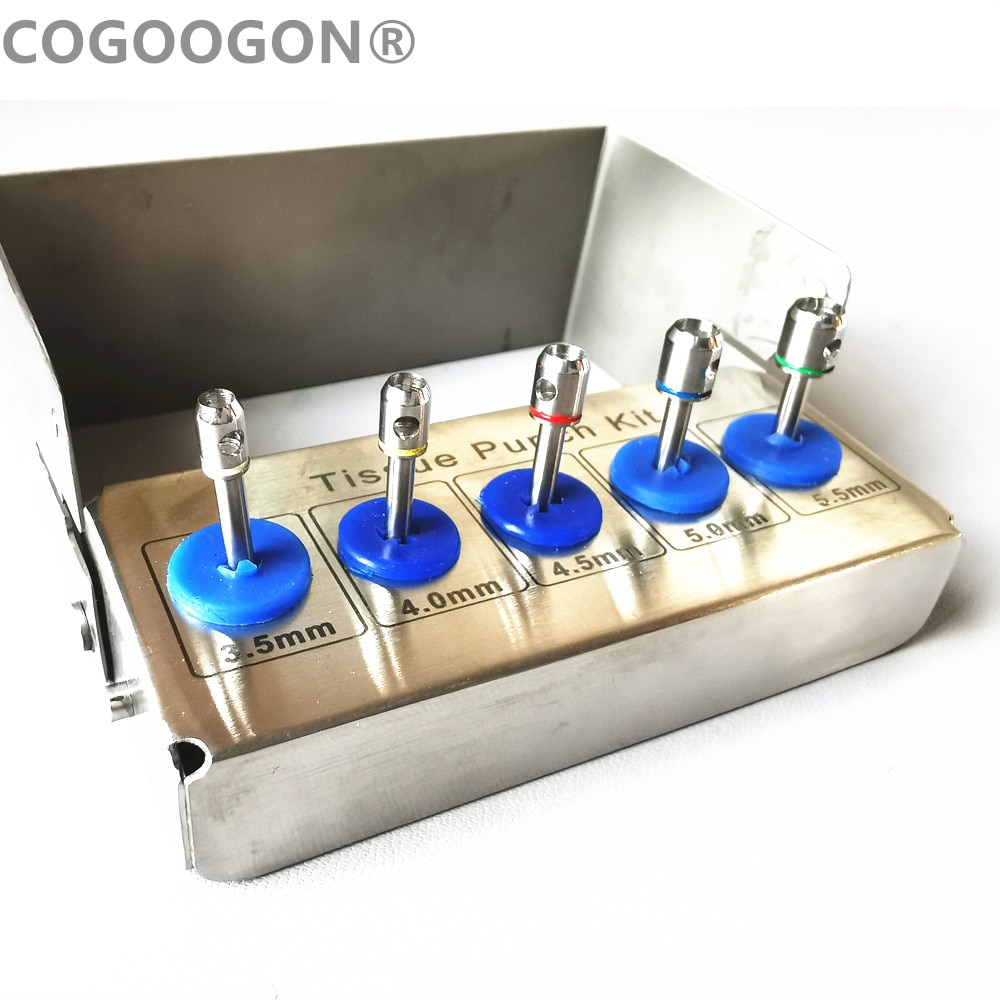 1Set Dental Implant Trephine Bur Tissue Punch Kit 5 Pieces set Tools & Free Bur Holder Surgical Instrument