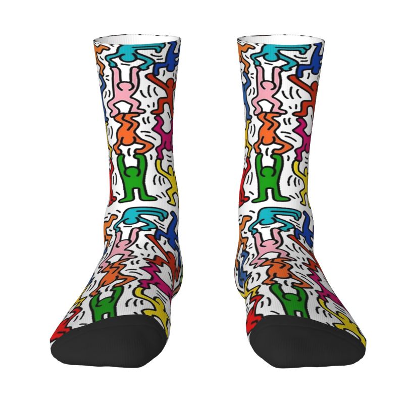 Funny Men's Pop Human Art Dress Socks Unisex Warm Breathbale 3D Printing Pop Graffiti Haring Keiths Crew Socks