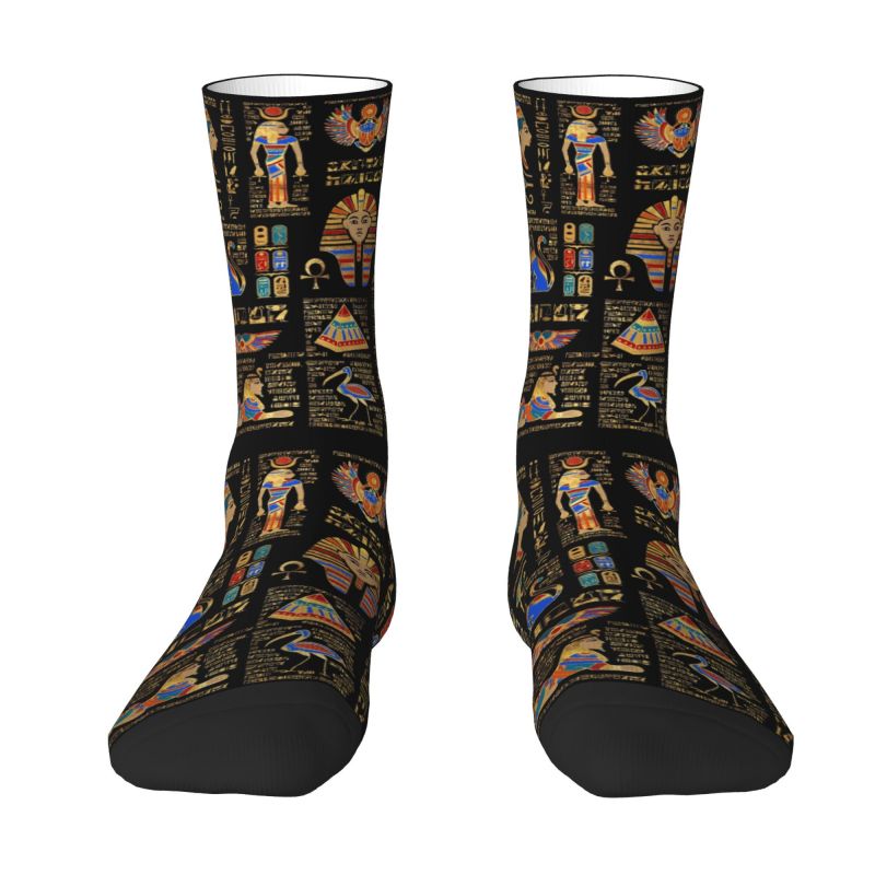 Egyptian Hieroglyphs And Deities God Dress Socks Men's Women's Warm Fashion Ancient Egypt Pharaoh Crew Socks
