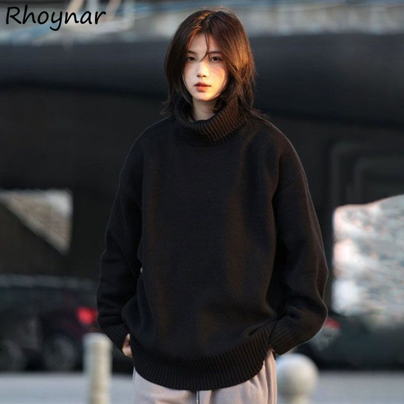 Pullovers Women Baggy Turtleneck Sweater Winter Minimalist Pure Warm Basics Kpop Trendy Teens Unisex Clothes Knitwear Свитер Ins