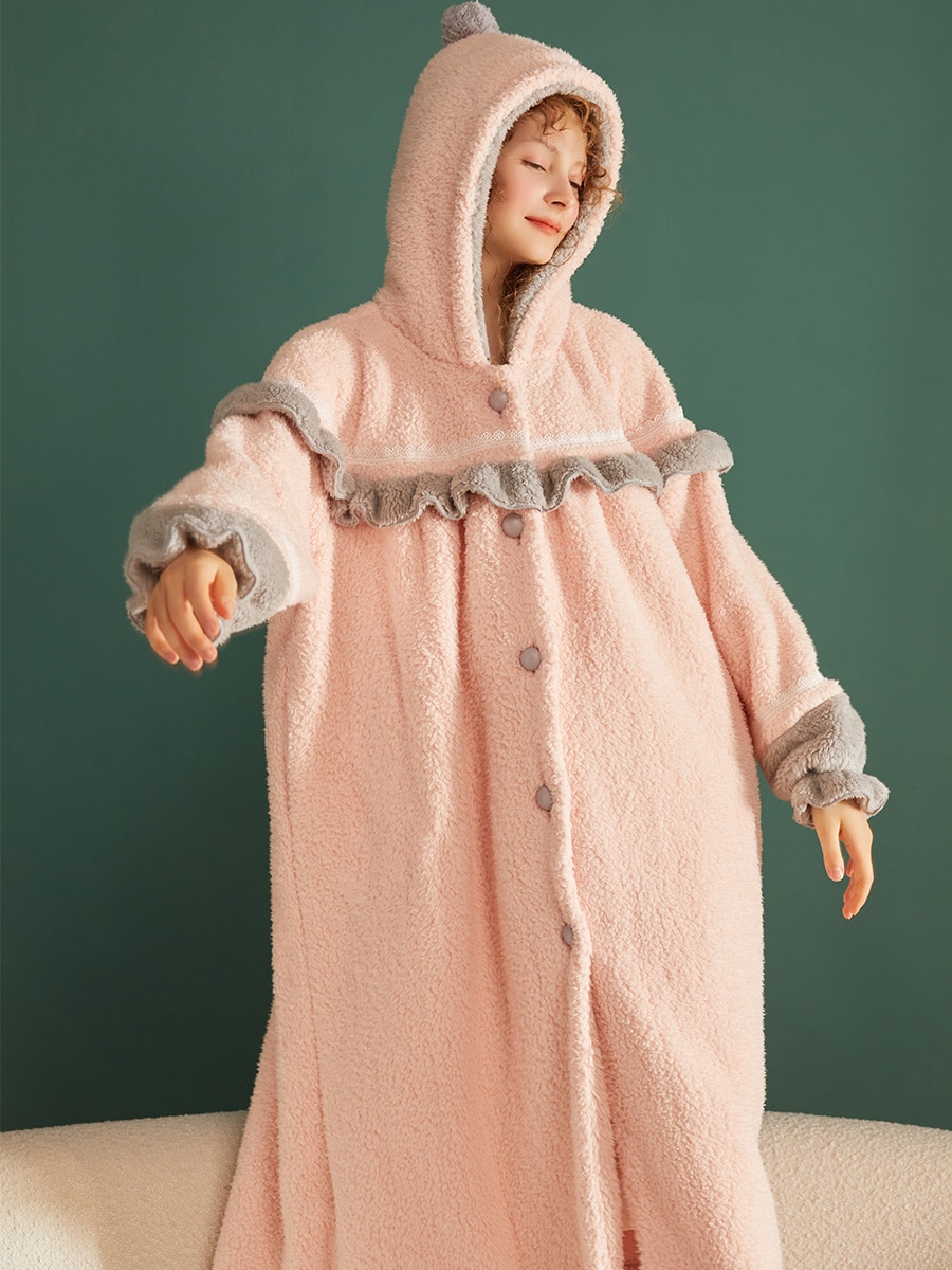 Warm Winter Hooded Thicken Flannel Long Robes For Women Loose Long Cardigan Nightshirts Girls Gifts Homewear