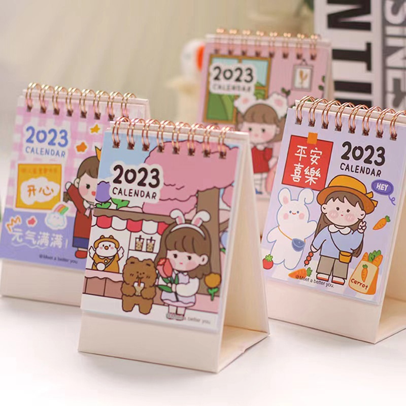 2023 Kawaii Mini Desktop Calendar Planner Desk Calendar Office Stationery