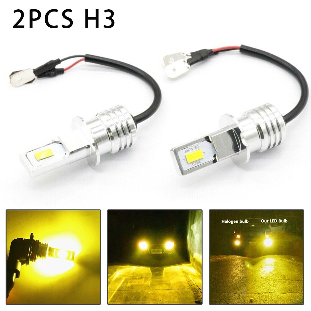 2 PCS Fog Light Bulbs Led Coloured Super Bright H3 CSP LED Fog Light Bulbs Conversion Kit 80W 2000LM 3000K Yellow Car Lights
