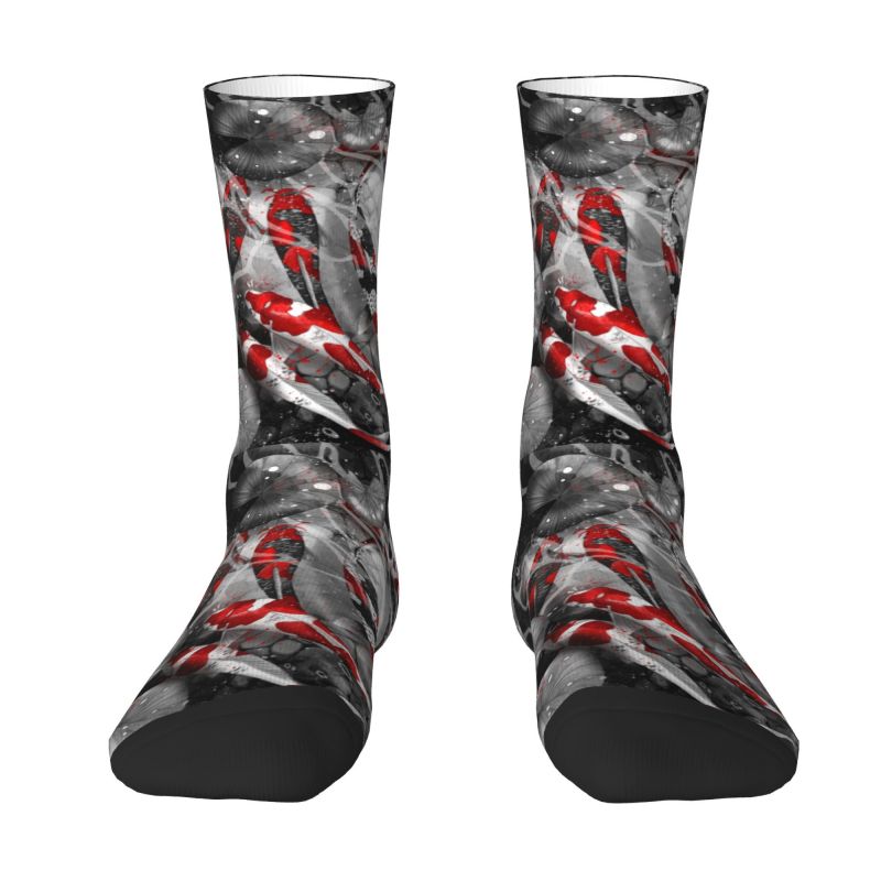 Koi Fish Lotus Flower Men Women Crew Socks Unisex Fashion 3D Printing Lucky Carp Dress Socks
