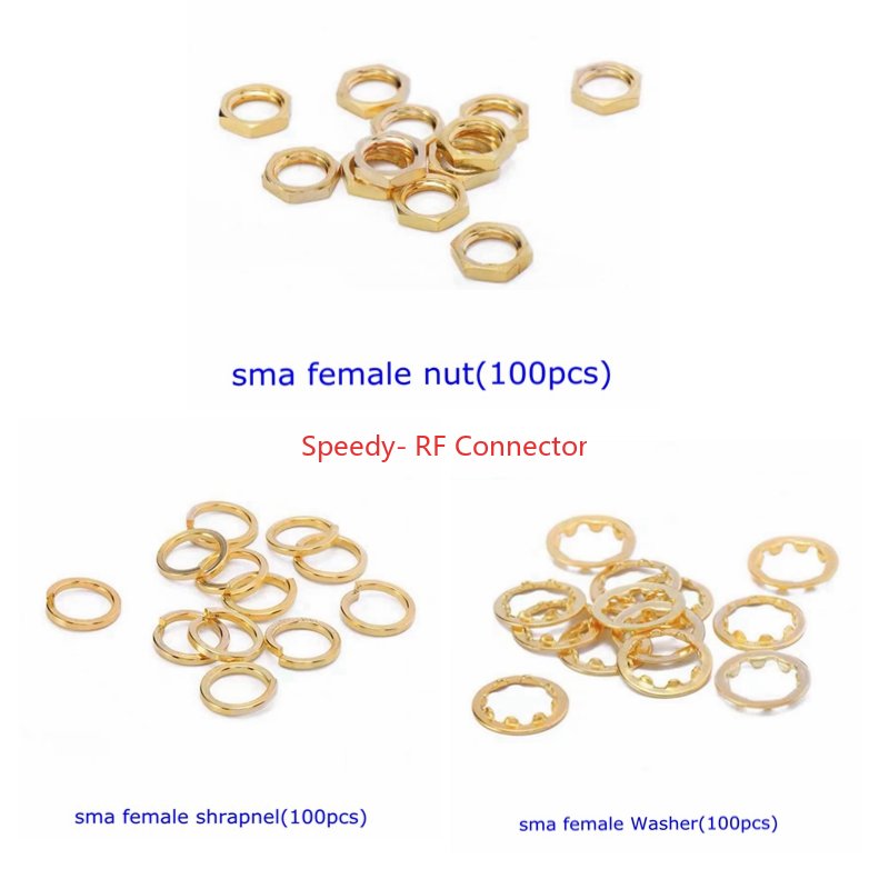 100Pcs SMA Female Nuts Washers SMA Female Jack Nuts Washers Accessories Match Gold Plated Brass RF