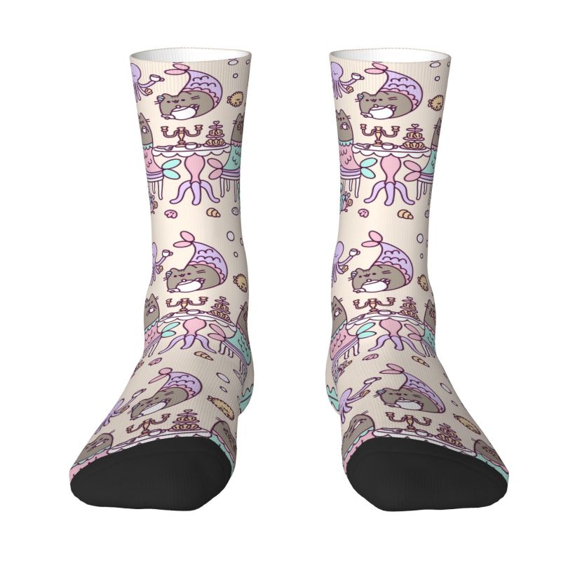 Cool Pusheens Cat Socks Women Men Warm 3D Printed Catroon Kitten Pattern Basketball Sports Socks