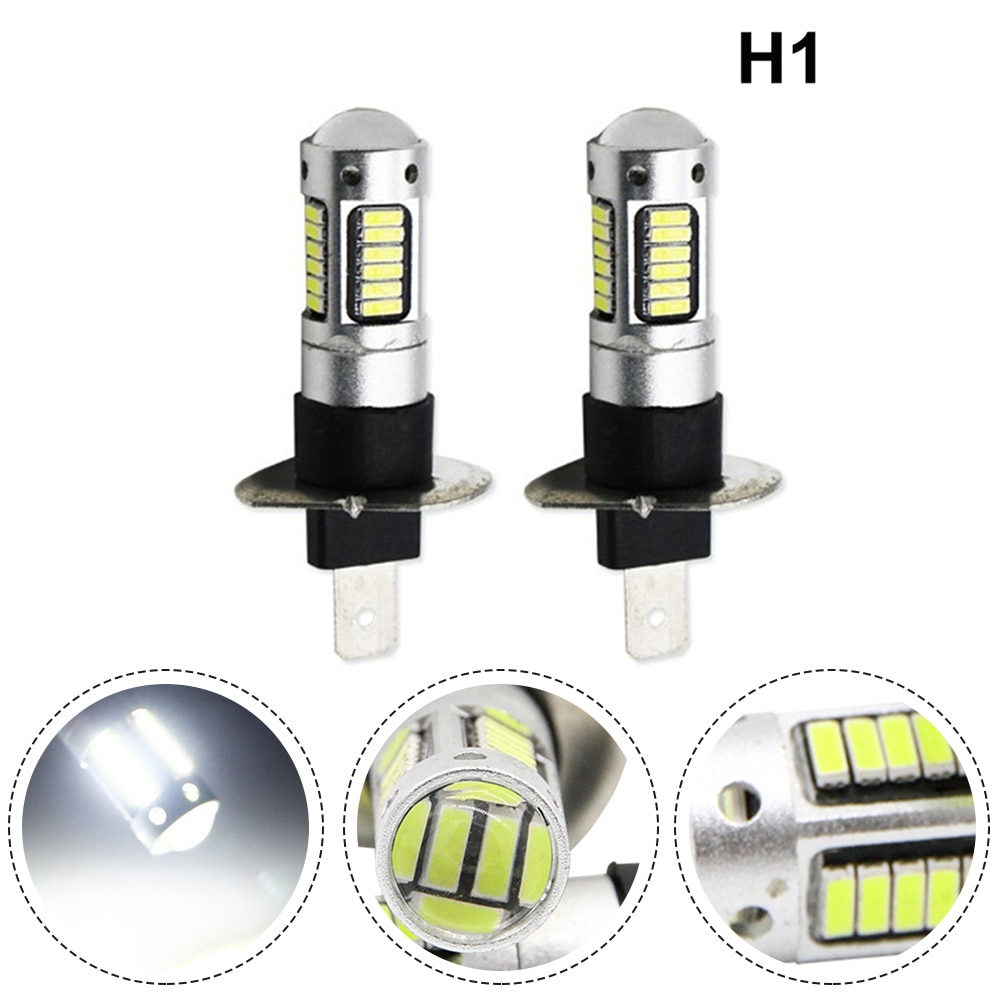 2pcs H1 LED 12V Car Light DRL Fog Light Driving Lamp Flashlight Torches Replace LED Bulbs White Lighting 6000K White