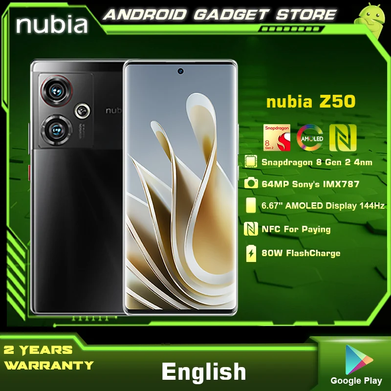 New Nubia Z50 5G Mobile Phone Snapdragon 8Gen2 6.67'' AMOLED 5000mAh Battery 80W Super Charger 50MP Camera NFC Smartph