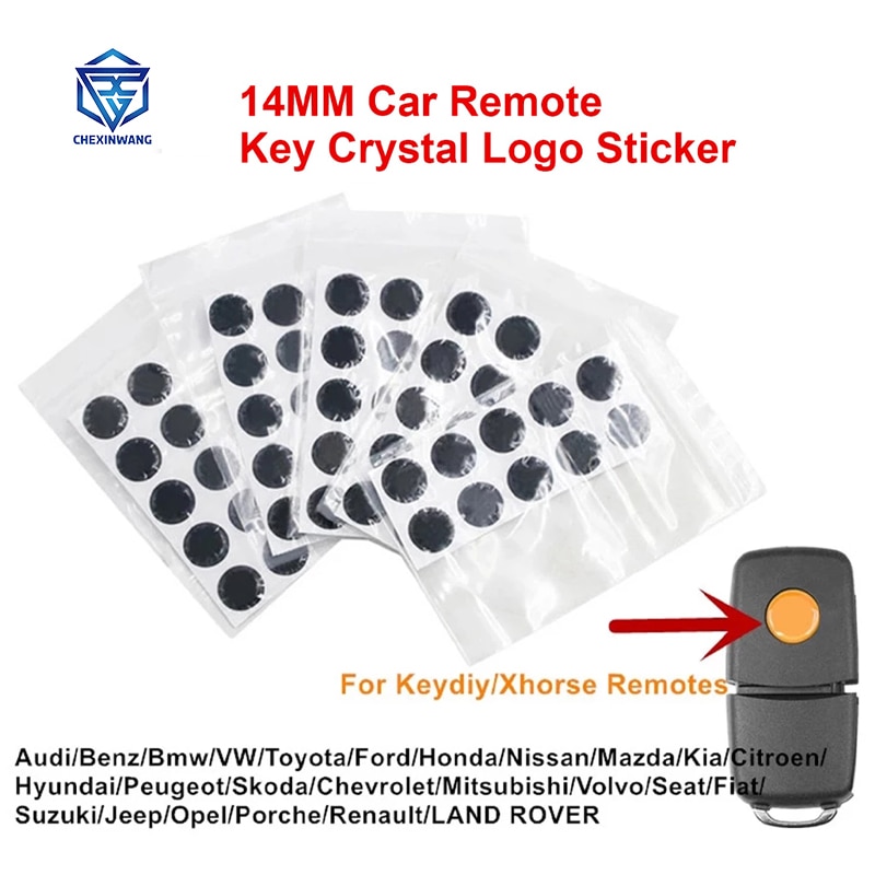 5pcs/lot 14MM Car Remote Key Crystal Logo Sticker for KEYDIY KD / Xhorse VVDI Remote Control for BMW/Nissan/Ford/Toyota