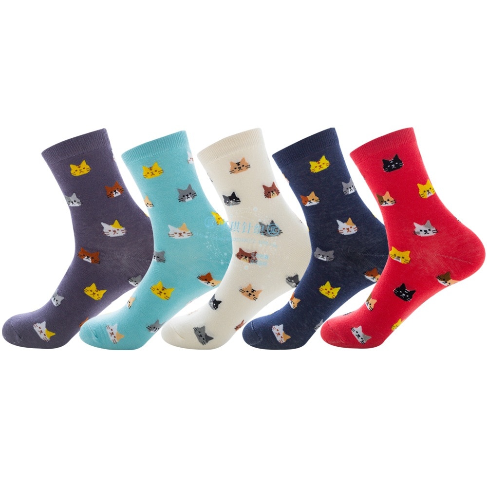 Cartoon Cat Print Women Girl Socks Sweet Cute Japanese Style Kawaii Long Socks Casual Harajuku Streetwear Cotton Soft Crew Socks