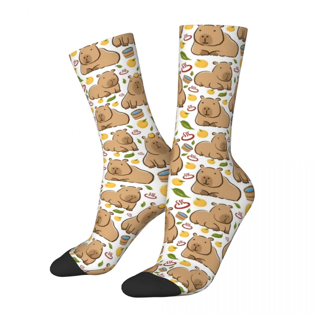 Retro Cute Capybara Bath Pattern Football Socks Animal Lover Polyester Crew Socks for Unisex