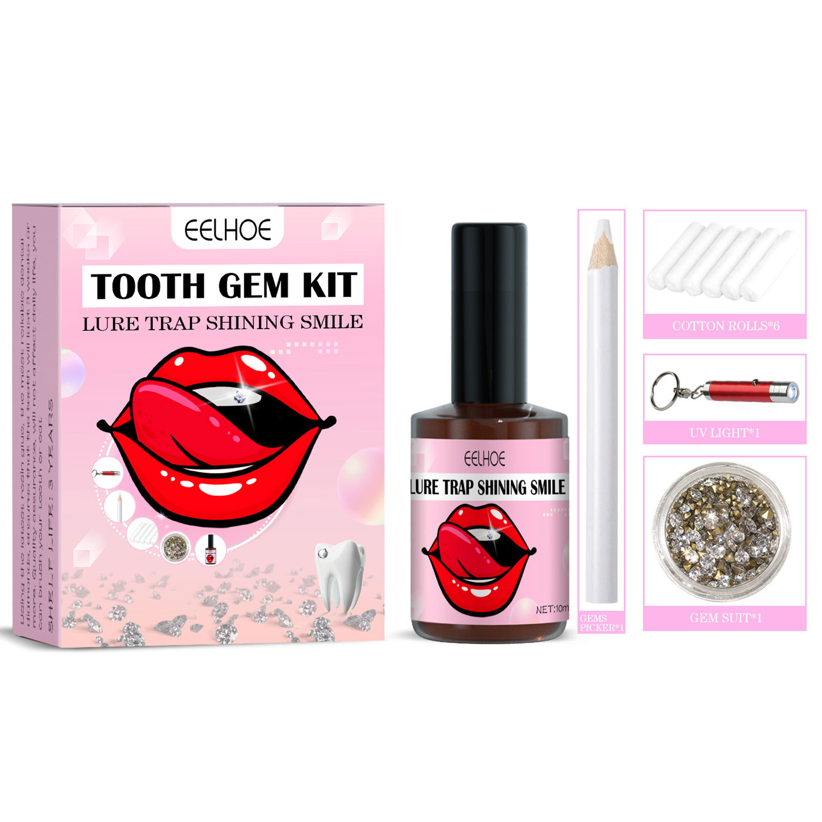 Jewelry Gems Kit Easy to Remove Teeth Ornament with Light Glue for Girls DIY Tooth