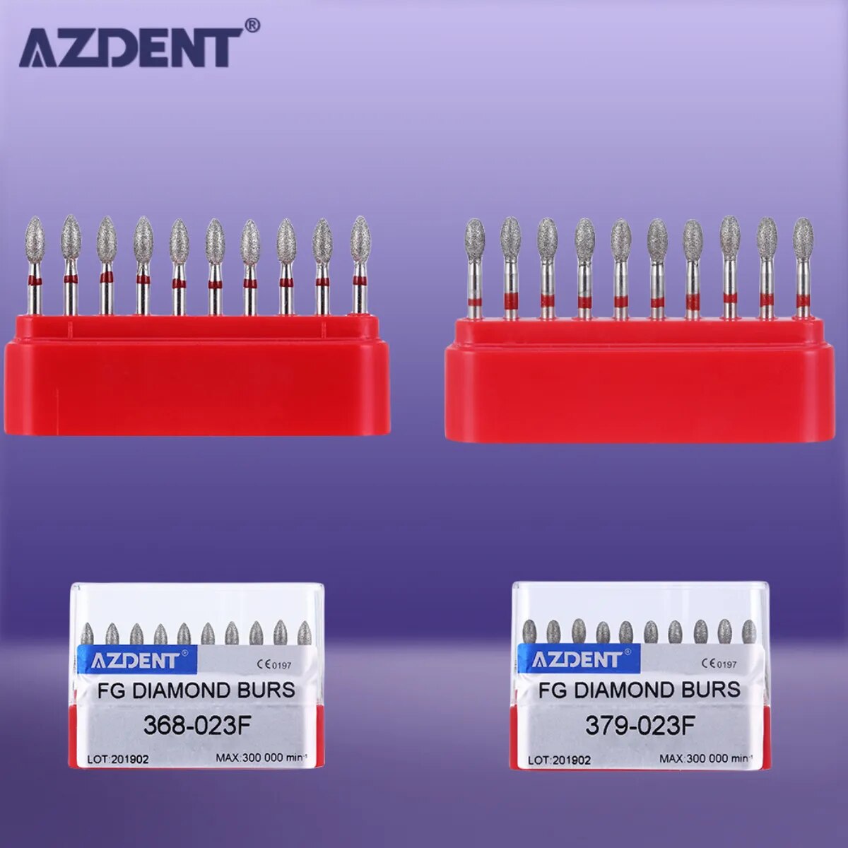 AZDENT 10pcs/Box Dental Diamond Burs Drill Football Shape Fine for High Speed Handpieces 368-023F 379-023F