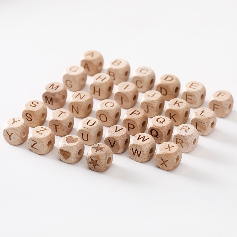 10pcs 12mm Wooden Letters Beads English Alphabet DIY Baby Personalized Name Pacifier Chain Clips Bracelet Accessories Teethers