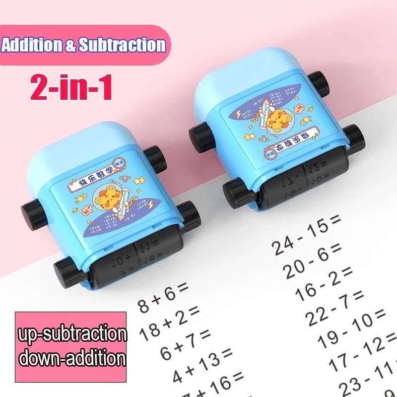 2 in 1 Addition and Subtraction Teaching Stamps for Kids Double-Head Roller Digital Teaching Stamp Within 100 Teaching Math